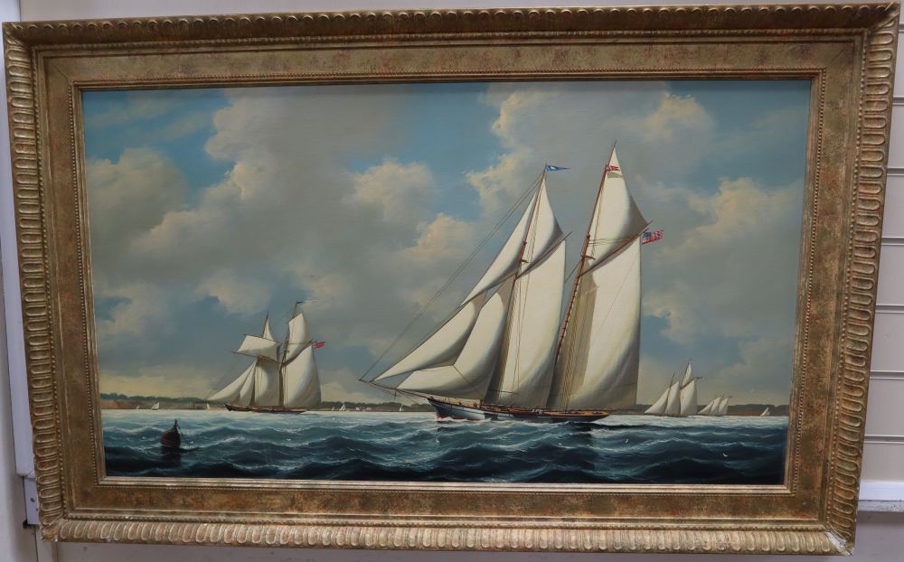 Salvatore Colacicco (1935-), oil on board, Racing yachts, signed, 59 x 105cm